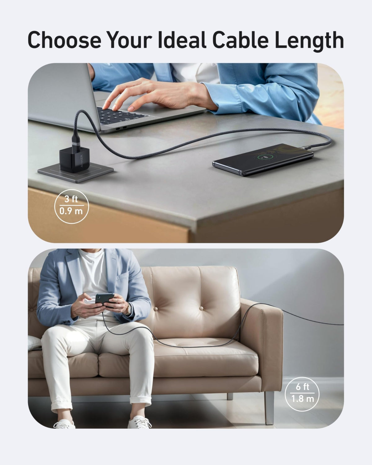 Anker USB-A to USB-C Cable (3 ft / 6 ft, Upcycled-Braided) - ATE