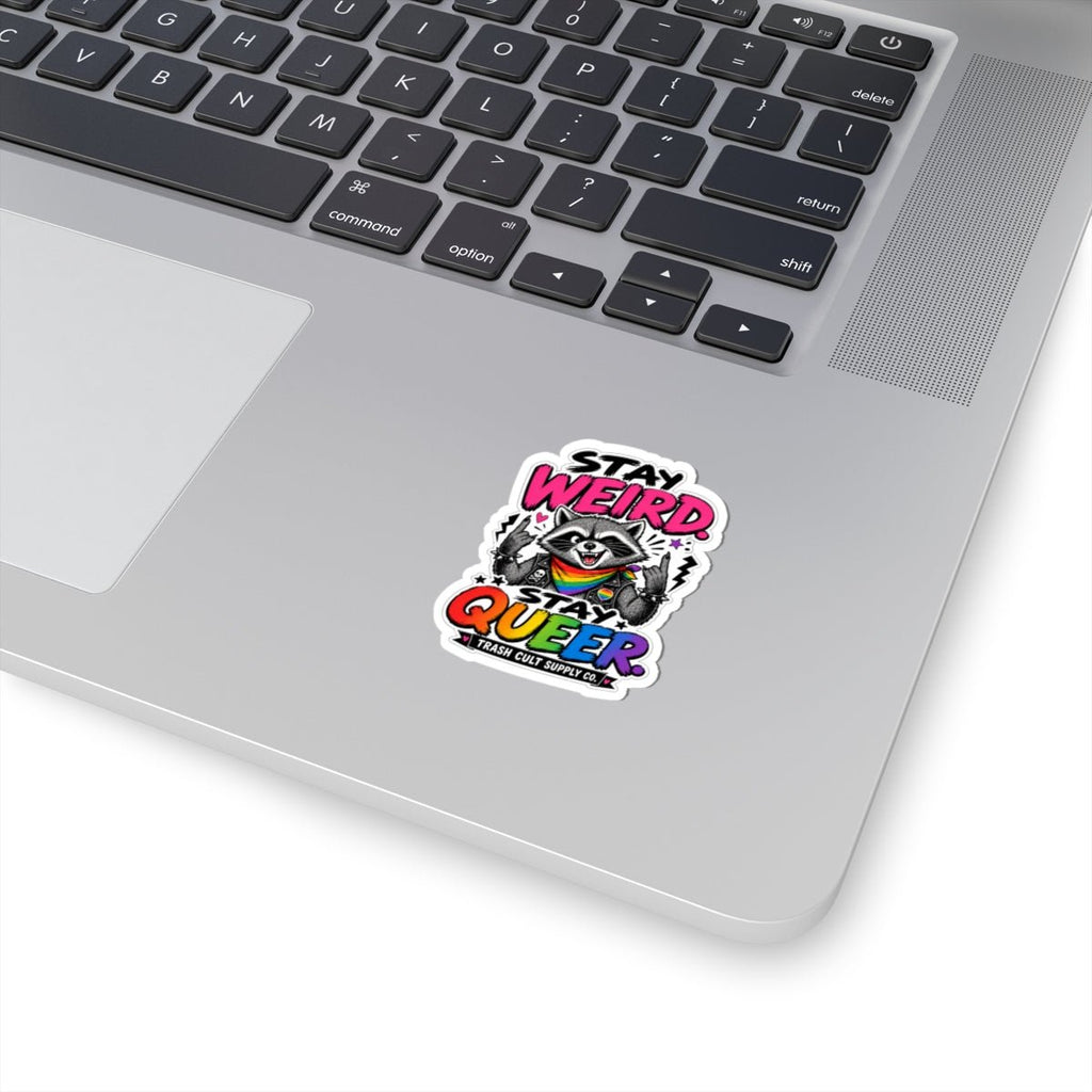 Stay Weird Stay Queer Sticker — Rainbow Raccoon LGBTQ Pride Kiss-Cut Sticker - ATE